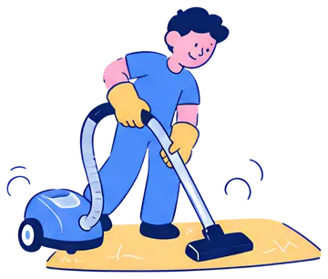 Person Vacuuming with Cheerful Expression