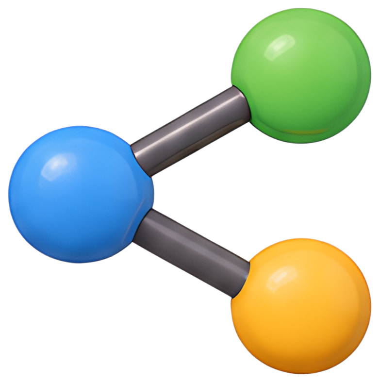 Three colorful spheres connected by a gray rod, representing a network connection. The spheres are blue, green, and yellow, each with a glossy finish, highlighting a playful and modern design.
