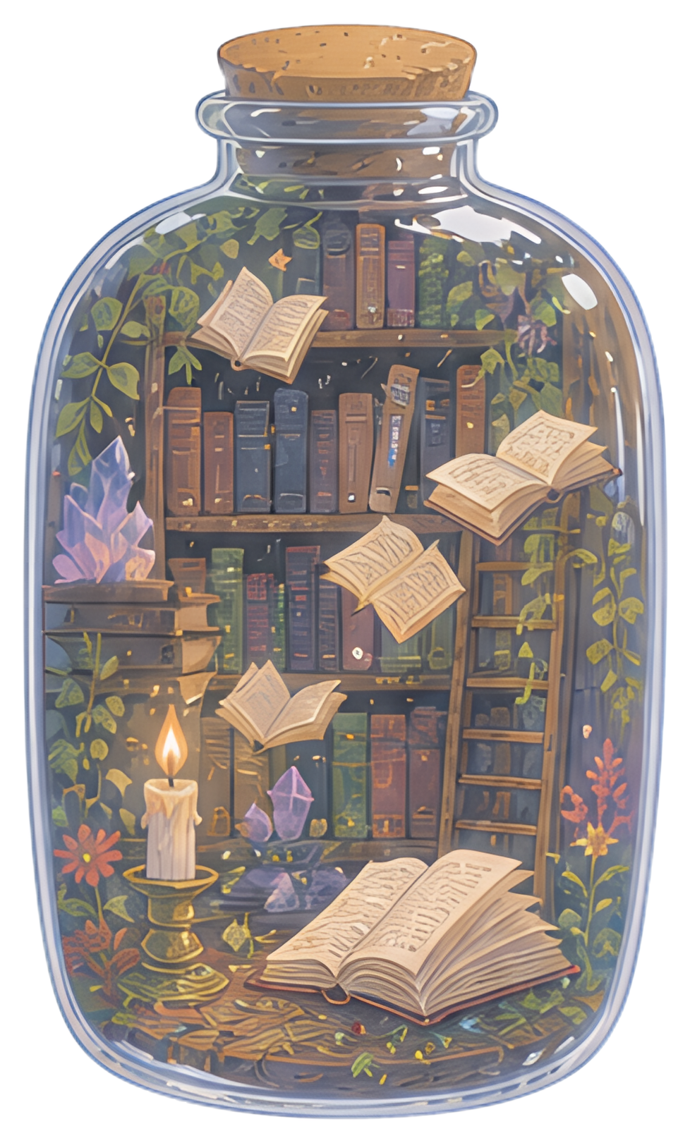 Magical Library in a Glass Bottle