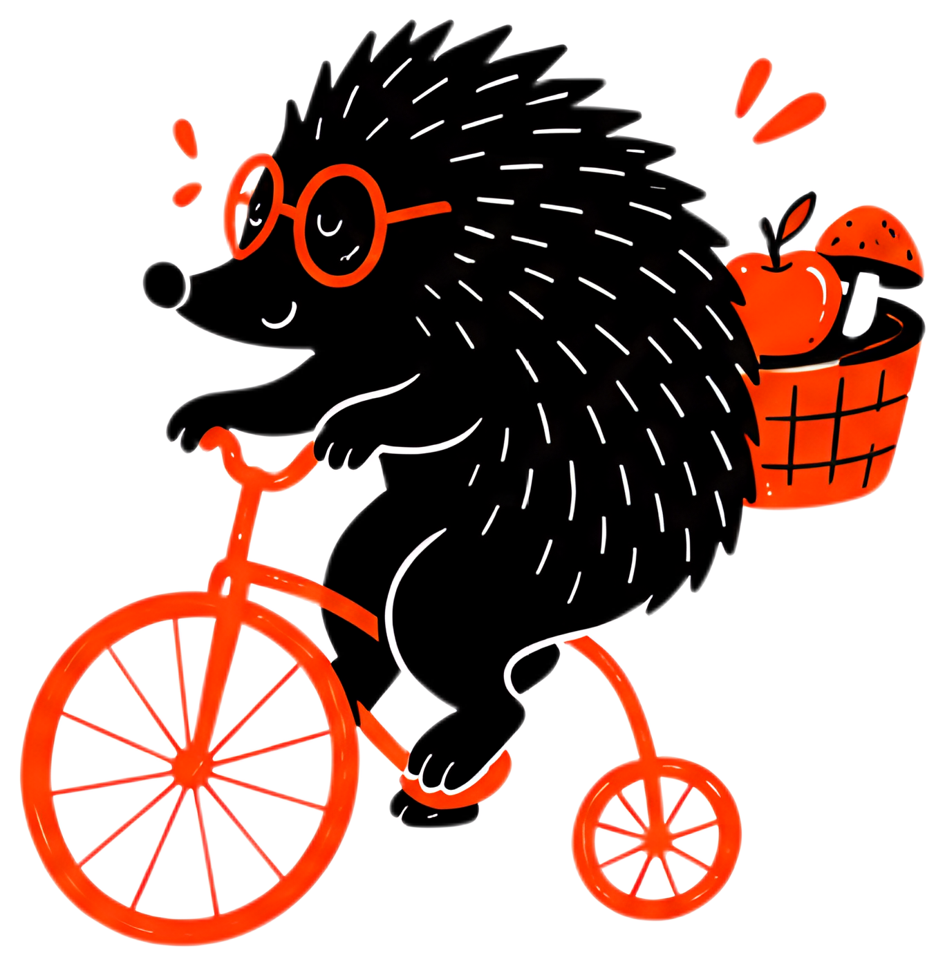 Hedgehog Riding a Bicycle with Basket