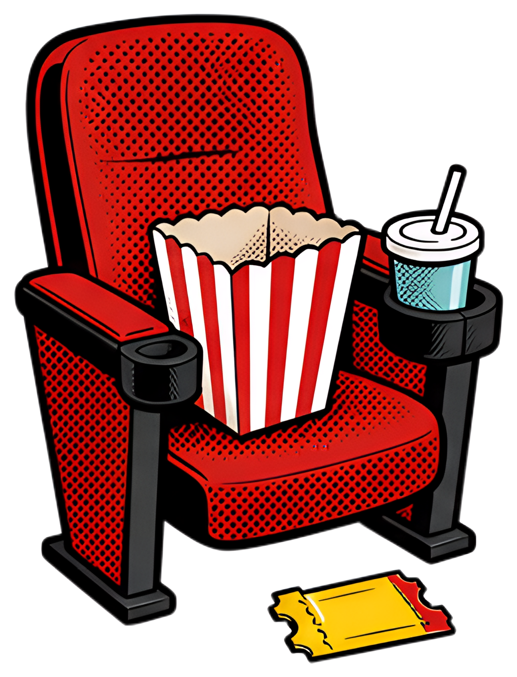 Red Movie Theater Seat with Popcorn and Drink