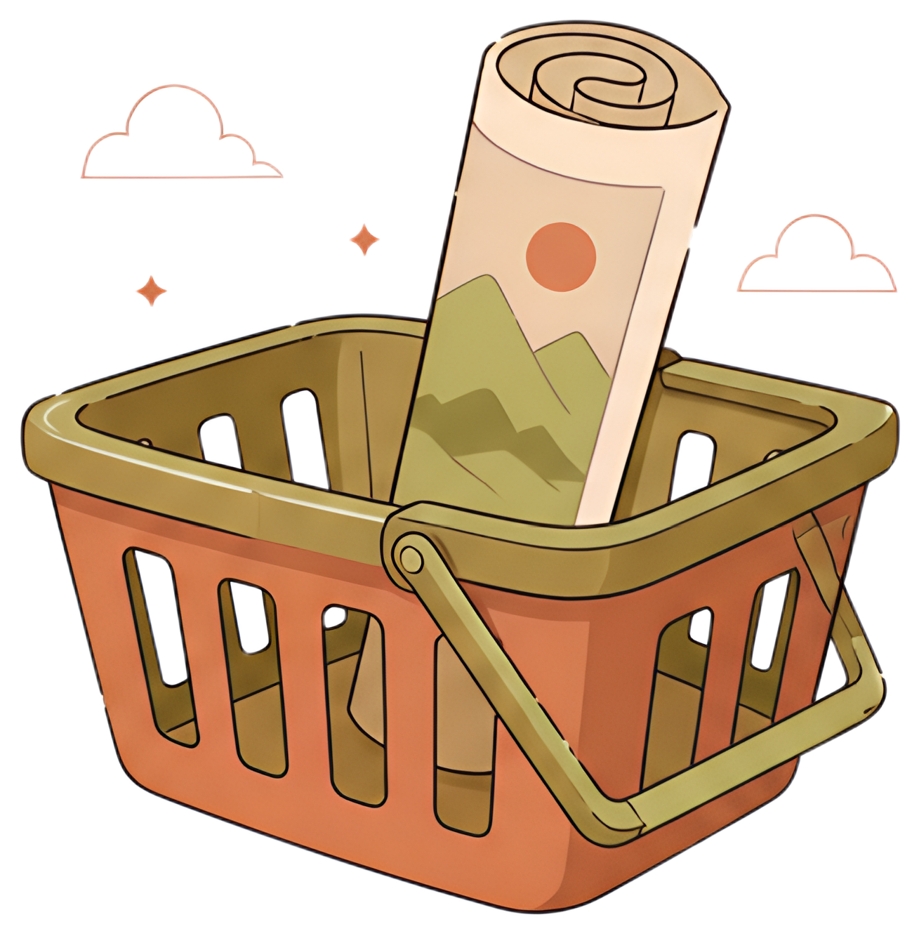 Empty shopping basket with poster