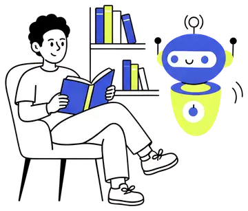 Smart Assistant Reading in Cozy Library