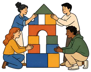 Diverse group building a block structure
