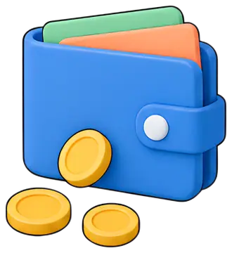 Colorful wallet spilling coins
