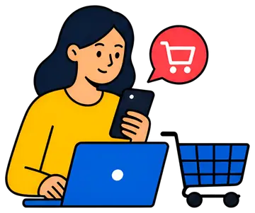 Person Shopping Online with Phone and Cart