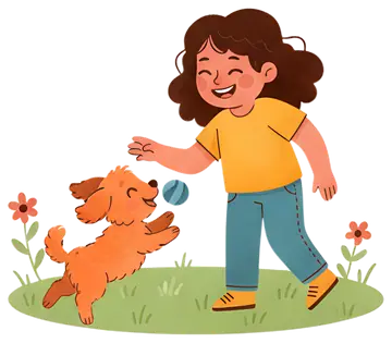Girl Playing with Orange Puppy on Lawn