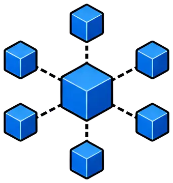 Decentralized network with blue cubes