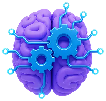 3D Brain Icon with Gears