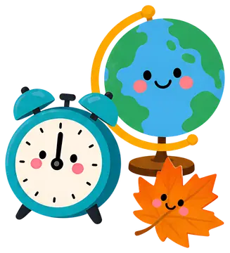 Cheerful Clock, Globe, and Maple Leaf
