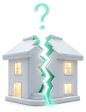 3D Broken House with Glowing Question Mark