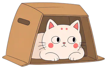 Curious white cat in cardboard box