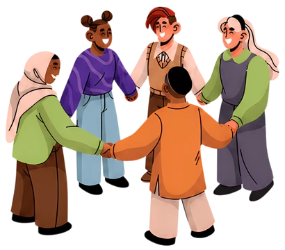 Diverse Characters Holding Hands in Unity
