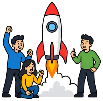 Team Celebrating Rocket Launch