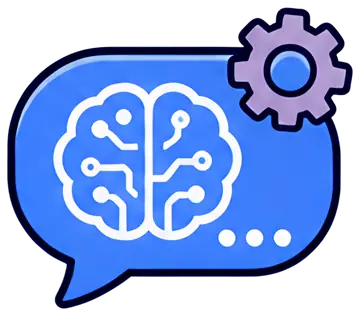 Stylized chat bubble with digital brain