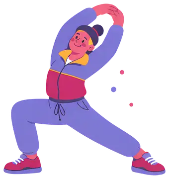 Playful character stretching before a run