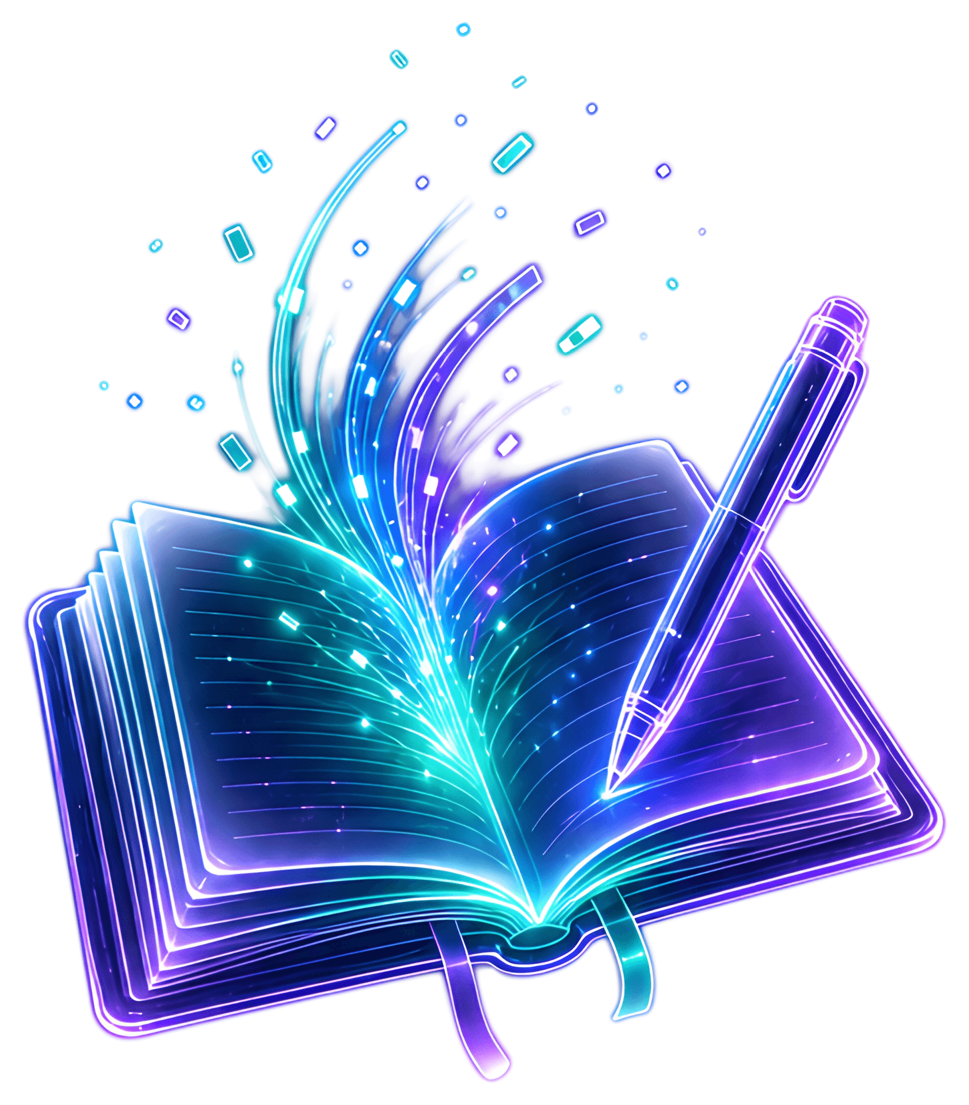 Open notebook with sparks of ideas