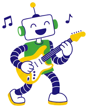 Smiling Robot Playing Electric Guitar