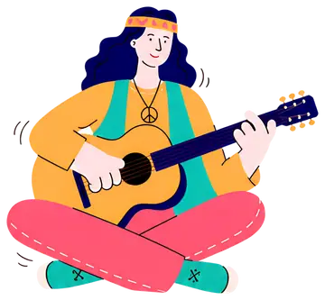 Smiling hippie with guitar