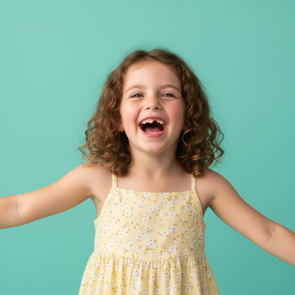 Joyful girl laughing with cheerful expression