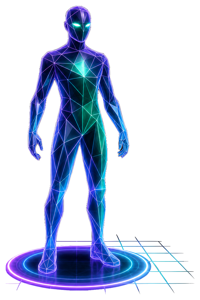 Futuristic 3D Character on Dark Neon Background