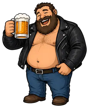 Cheerful man with beer and leather jacket