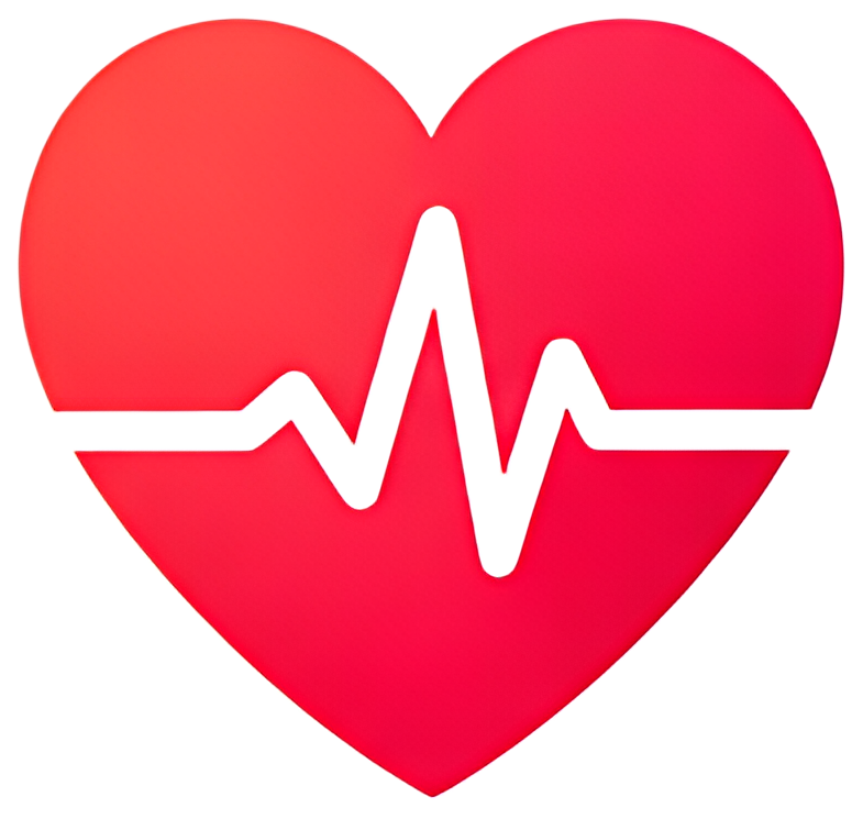 A stylized red heart shape featuring a black pulse line cutting through the center. The heart has a gradient fill shifting from bright red to a deeper shade, with a contrasting black outline around it