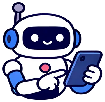 Cute robot holding a smartphone