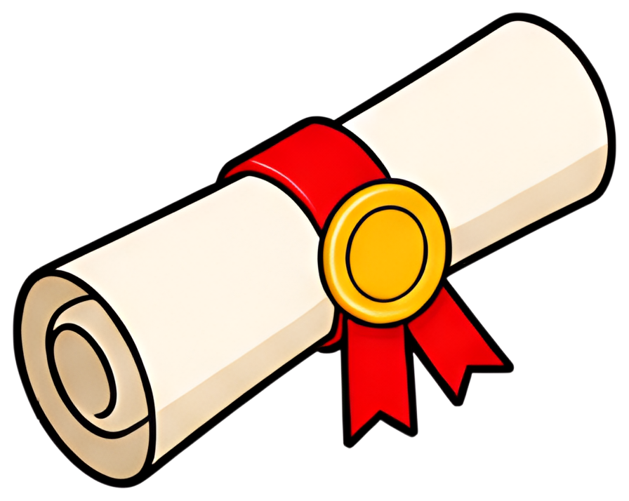 A rolled diploma scroll secured with a bright red ribbon and a golden seal. The scroll is light beige, emphasizing its traditional appearance and scholarly significance.