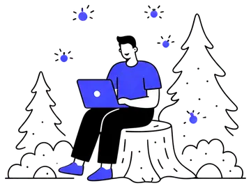 Programmer on Stump Surrounded by Fireflies