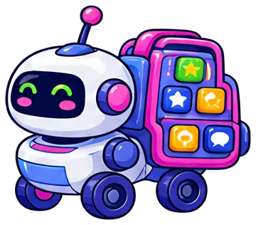 Cute mini robot with a backpack of app icons