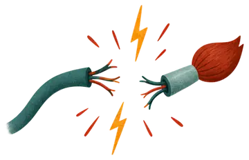 Broken wire with sparks and paintbrush