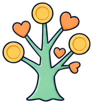 Tree with Coins and Hearts