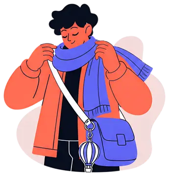 Wanderer Tying a Scarf with Hot Air Balloon Charm