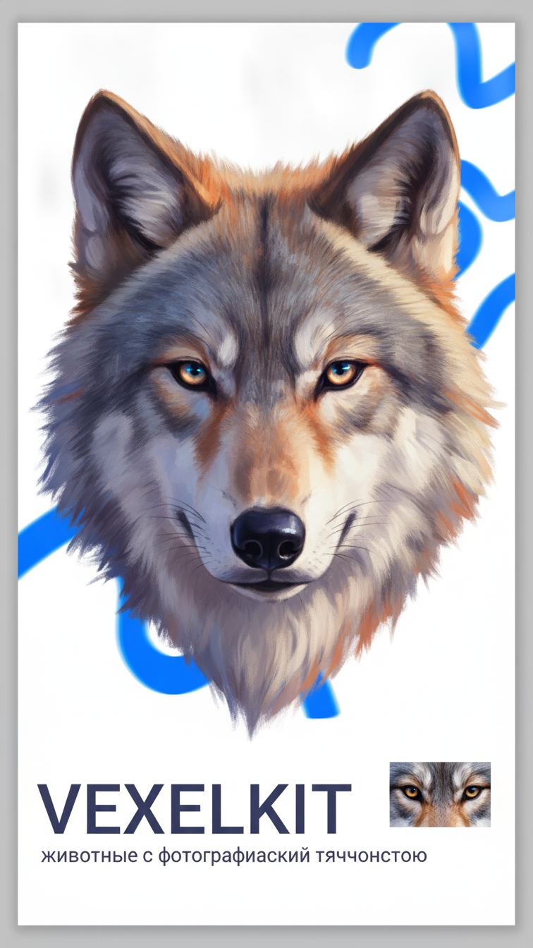 Detailed Wolf Portrait with Blue Accents