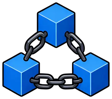 Connected blue blockchain cubes