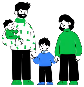 Smiling family of four together