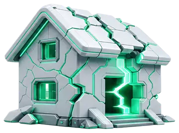 3D Neon Broken House Representing 404 Error