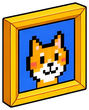 Pixel art NFT dog in yellow frame
