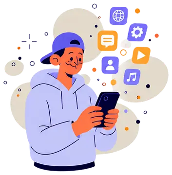 Person with Glowing Smartphone and App Icons