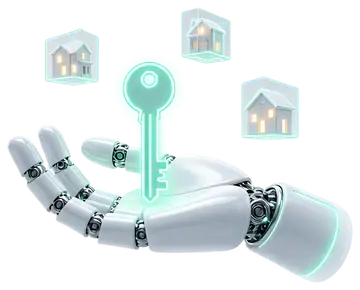 3D Robot Hand Holding Glowing Key
