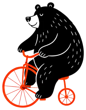 Happy bear riding a small bicycle