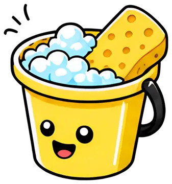 Happy yellow bucket with soapy water
