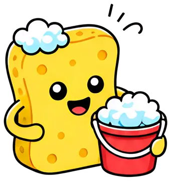 Cheerful yellow sponge with bucket