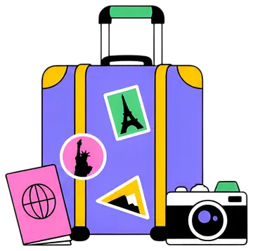 Colorful suitcase with travel essentials
