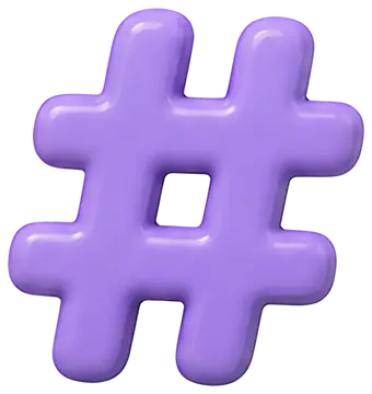 Glossy purple hashtag symbol