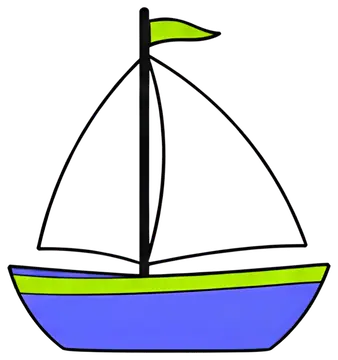 Sailboat Icon with White Sail and Blue Hull