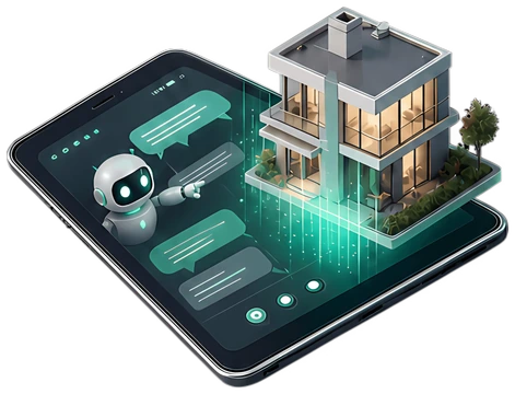 3D house emerging from tablet screen