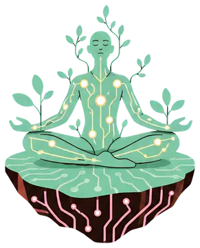 Glowing Humanoid Figure on Circuit Rock