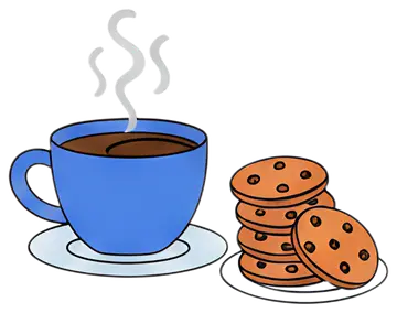 Steaming coffee cup with cookies